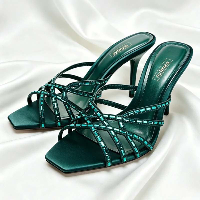 Luxury Lifestyle Products - Sandali con Tacco Blu Pavone Unici